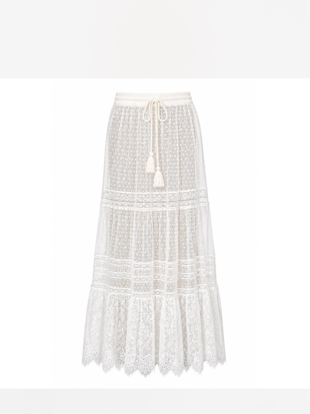 NWT White Boho Sheer Swiss Dot Lace Maxi Skirt